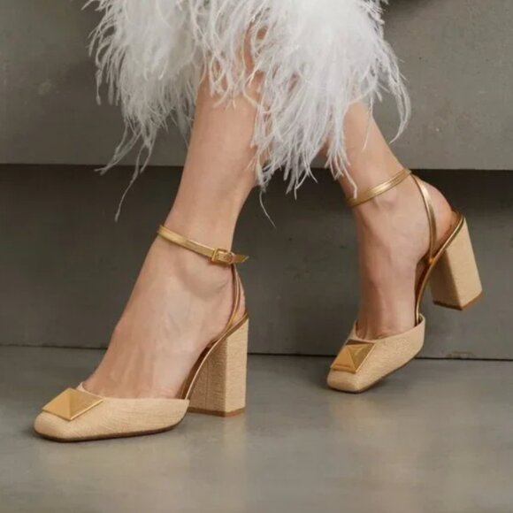 Valentino Garavani One Stud Raffia Ankle-Strap Pumps 37 1/2 - Picture 3 of 16